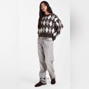 ASOS Only Brushed Knit Argyle Crew Neck Sweater - Brown. NWOT. Size 4.